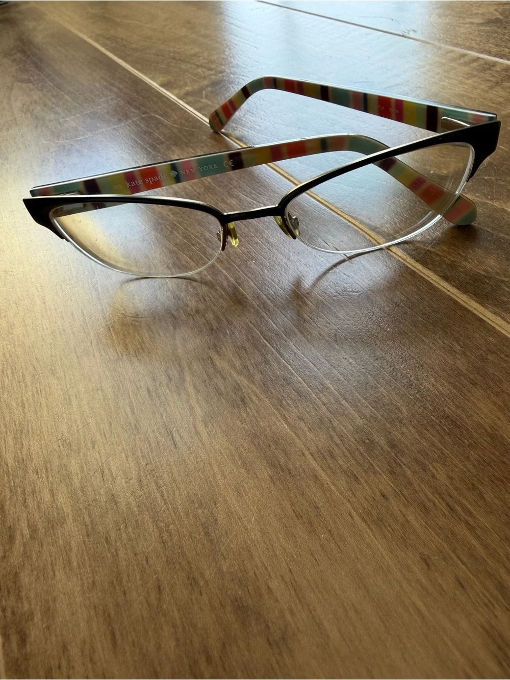 Kate Spade Shayla Black Frames with Multicolor Pastel Stripe Temples